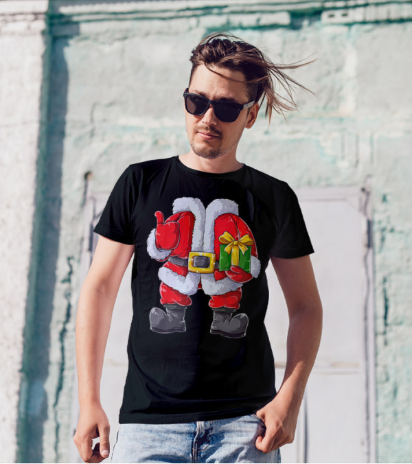 Santa Claus Costume With Gift Holiday Boys Christmas T-Shirt