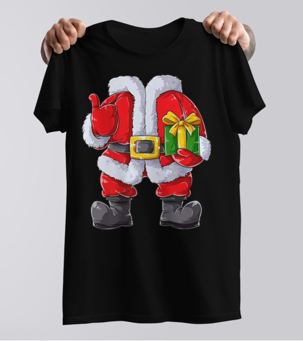 Santa Claus Costume With Gift Holiday Boys Christmas T-Shirt