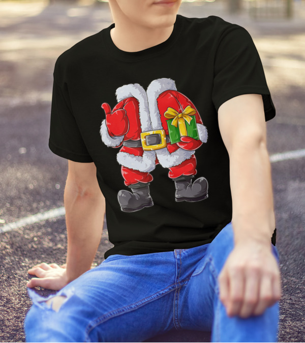 Santa Claus Costume With Gift Holiday Boys Christmas T-Shirt