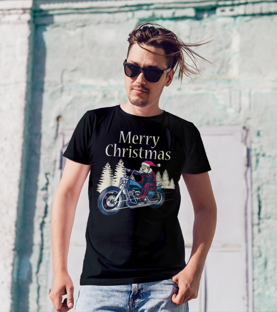 Merry Christmas Santa Claus Riding Motorcycle T-Shirt