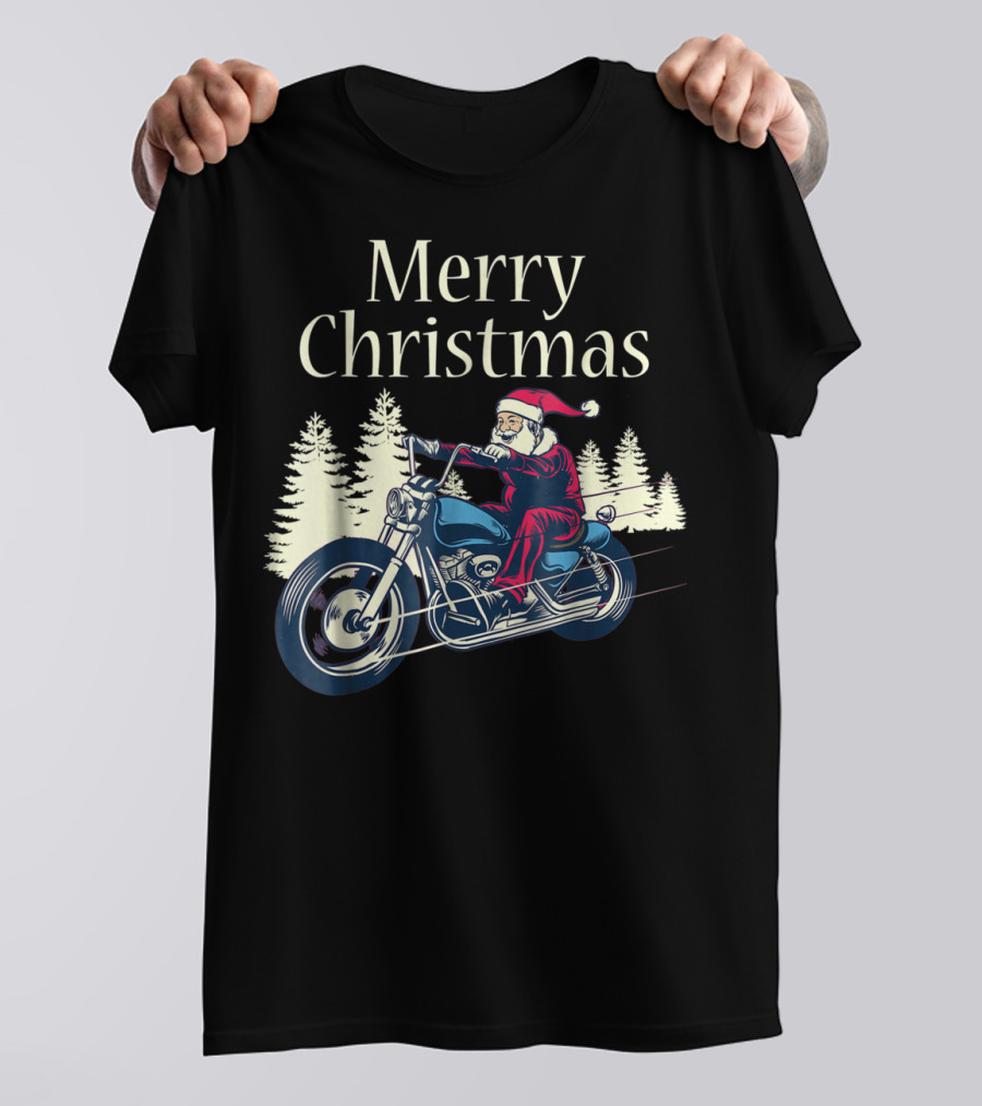 Merry Christmas Santa Claus Riding Motorcycle T-Shirt