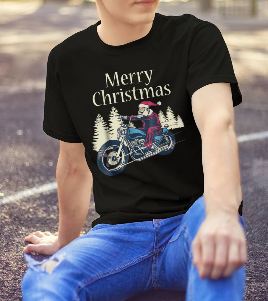 Merry Christmas Santa Claus Riding Motorcycle T-Shirt