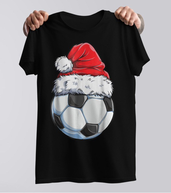 Santa Hat On Soccer Ball Christmas Xmas T-Shirt