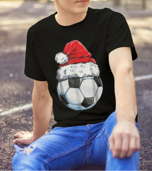 Santa Hat On Soccer Ball Christmas Xmas T-Shirt