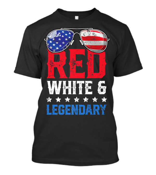 Red White And Legendary Sunglasses Stars American Flag 4th Of July T-Shirt