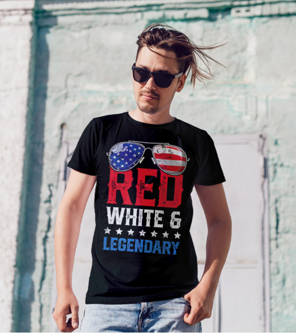 Red White And Legendary Sunglasses Stars American Flag 4th Of July T-Shirt