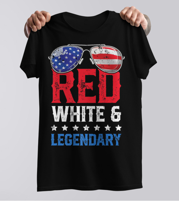 Red White And Legendary Sunglasses Stars American Flag 4th Of July T-Shirt