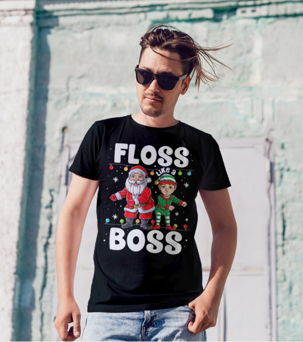 Floss Like A Boss Santa Elf Dance Christmas Lights T-Shirt