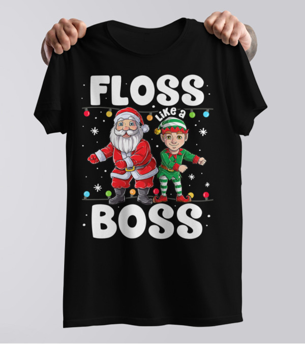 Floss Like A Boss Santa Elf Dance Christmas Lights T-Shirt