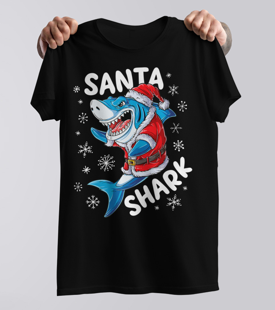 Santa Shark Holiday Cheer Snowflakes T-Shirt