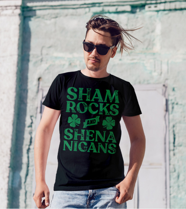 SHAMROCKS AND SHENANIGANS Clover Symbols Green St. Patrick's Day Fun T-Shirt