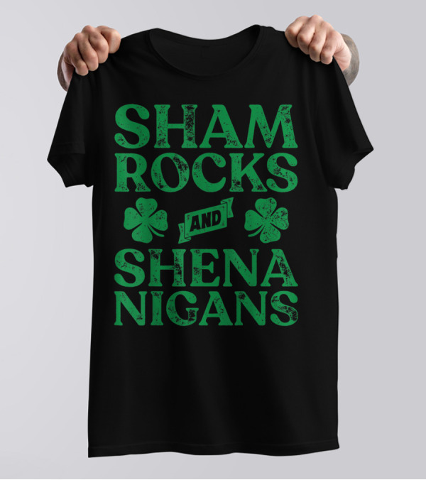 SHAMROCKS AND SHENANIGANS Clover Symbols Green St. Patrick's Day Fun T-Shirt