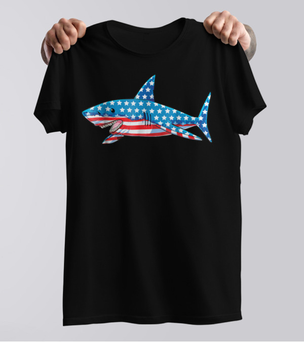 Shark American Flag Stars And Stripes 4th Of July T-Shirt