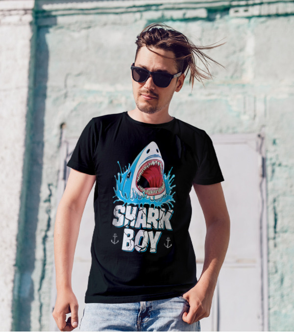 SHARK BOY Fierce Shark With Splashes And Anchors T-Shirt