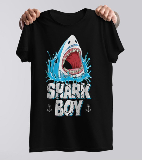 SHARK BOY Fierce Shark With Splashes And Anchors T-Shirt