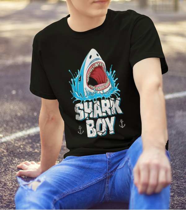 SHARK BOY Fierce Shark With Splashes And Anchors T-Shirt