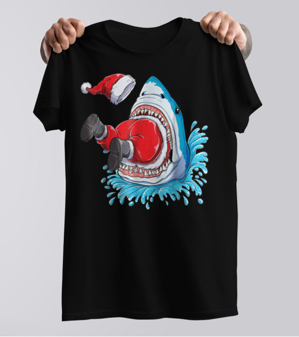 Merry Sharkmas Santa Claus Shark Christmas Holiday Fun T-Shirt