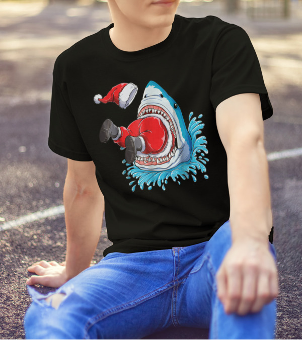Merry Sharkmas Santa Claus Shark Christmas Holiday Fun T-Shirt