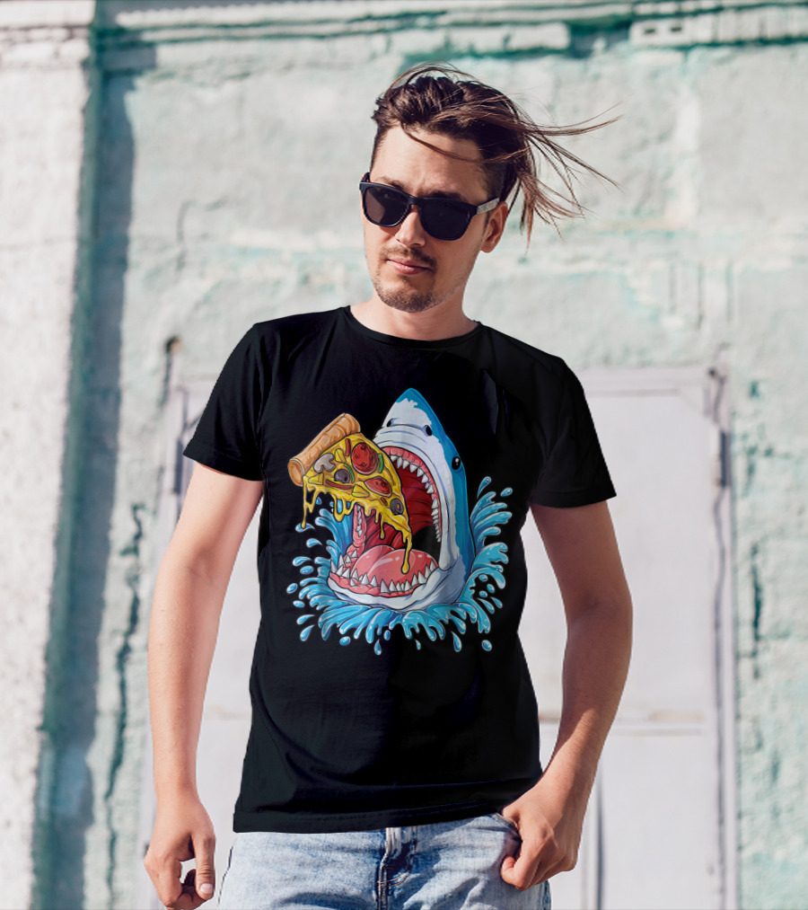 Shark Eating Pizza Splash Kids Boys Food Lovers T-Shirt