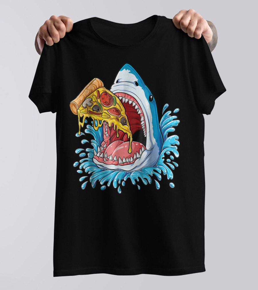 Shark Eating Pizza Splash Kids Boys Food Lovers T-Shirt
