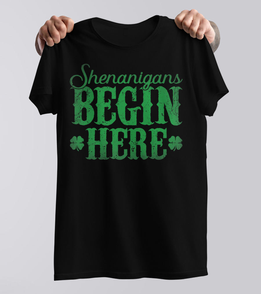 Shenanigans Begin Here With Shamrock Symbols T-Shirt