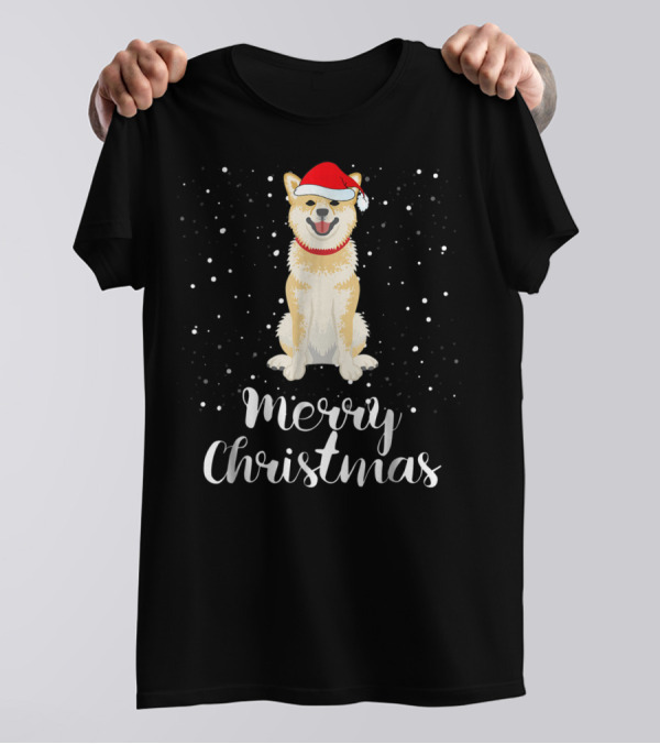 Merry Christmas Shiba Inu With Santa Hat Matching Family Group T-Shirt