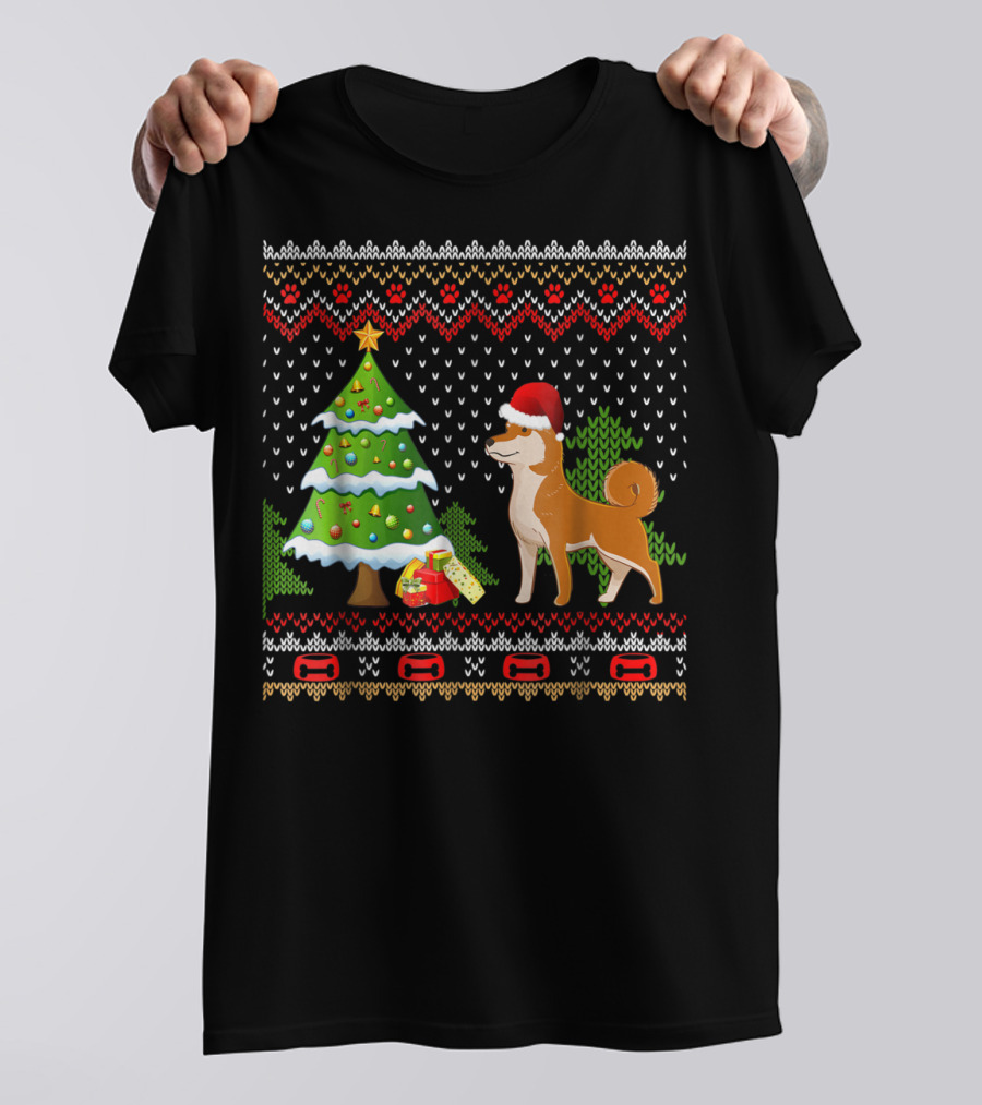 Shiba Inu Santa Christmas Tree Presents UglyDog T-Shirt
