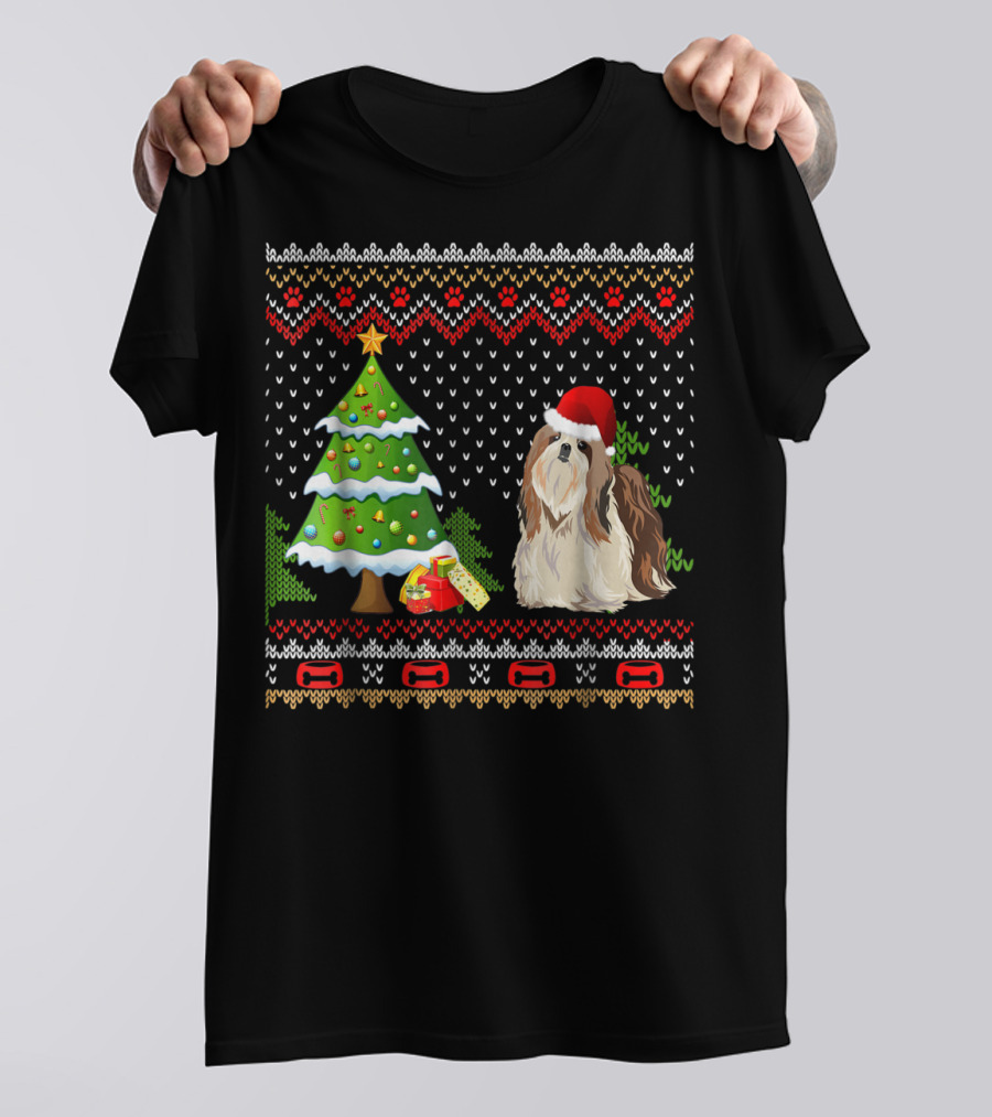 Shih Tzu Santa Christmas Ugly Dog Sweater Tree T-Shirt