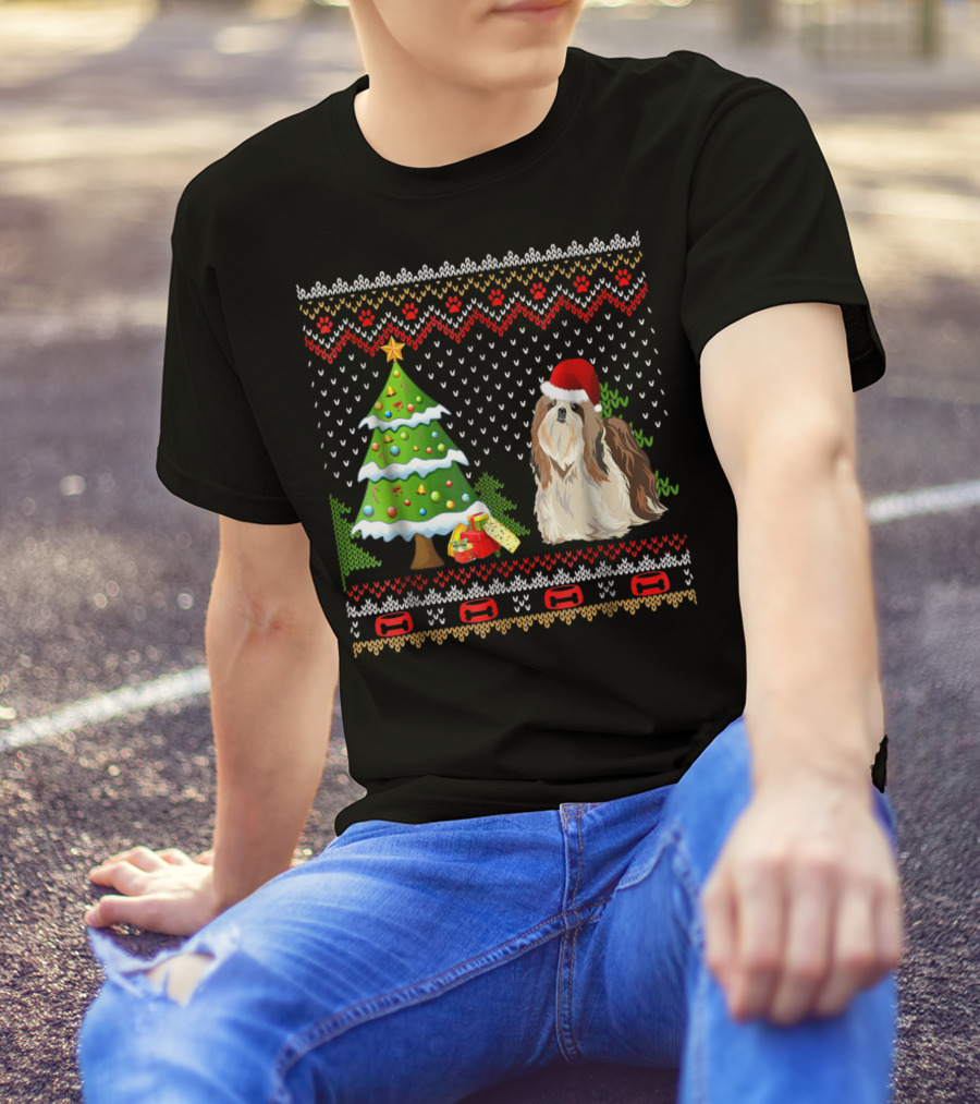 Shih Tzu Santa Christmas Ugly Dog Sweater Tree T-Shirt