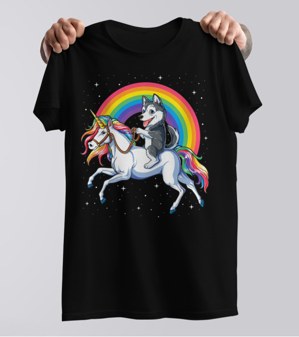 Siberian Husky Riding Rainbow Unicorn In Space Galaxy MK Women's T-Shirt