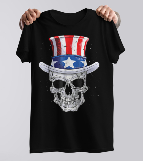 Skull Uncle Sam Hat 4th Of July American Flag T-Shirt