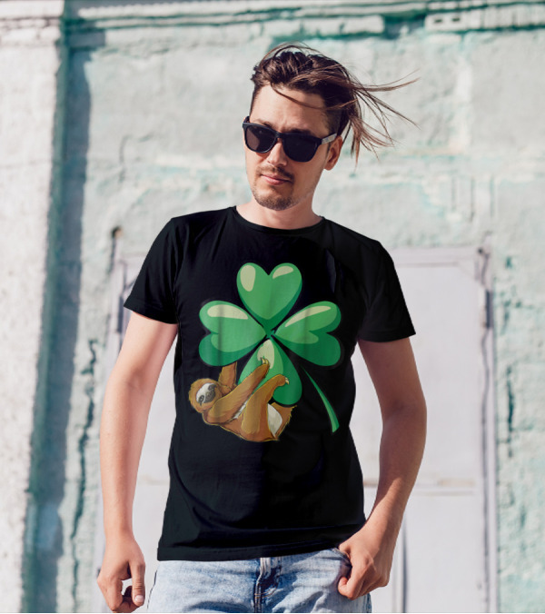 St Patricks Day Sloth Hugging Shamrock T-Shirt