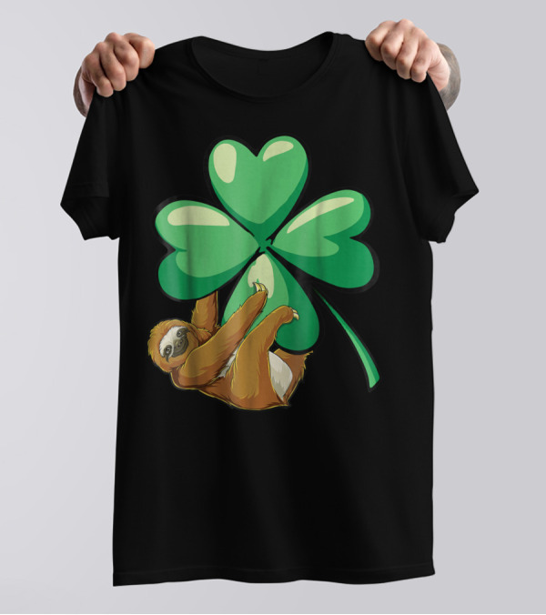 St Patricks Day Sloth Hugging Shamrock T-Shirt