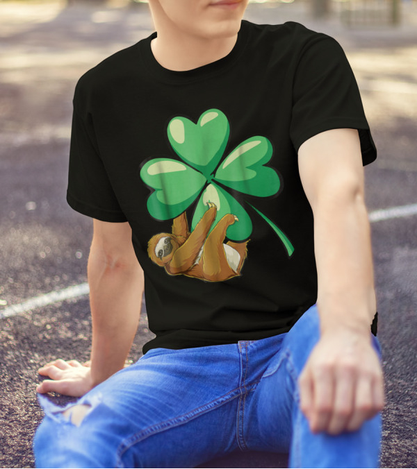 St Patricks Day Sloth Hugging Shamrock T-Shirt