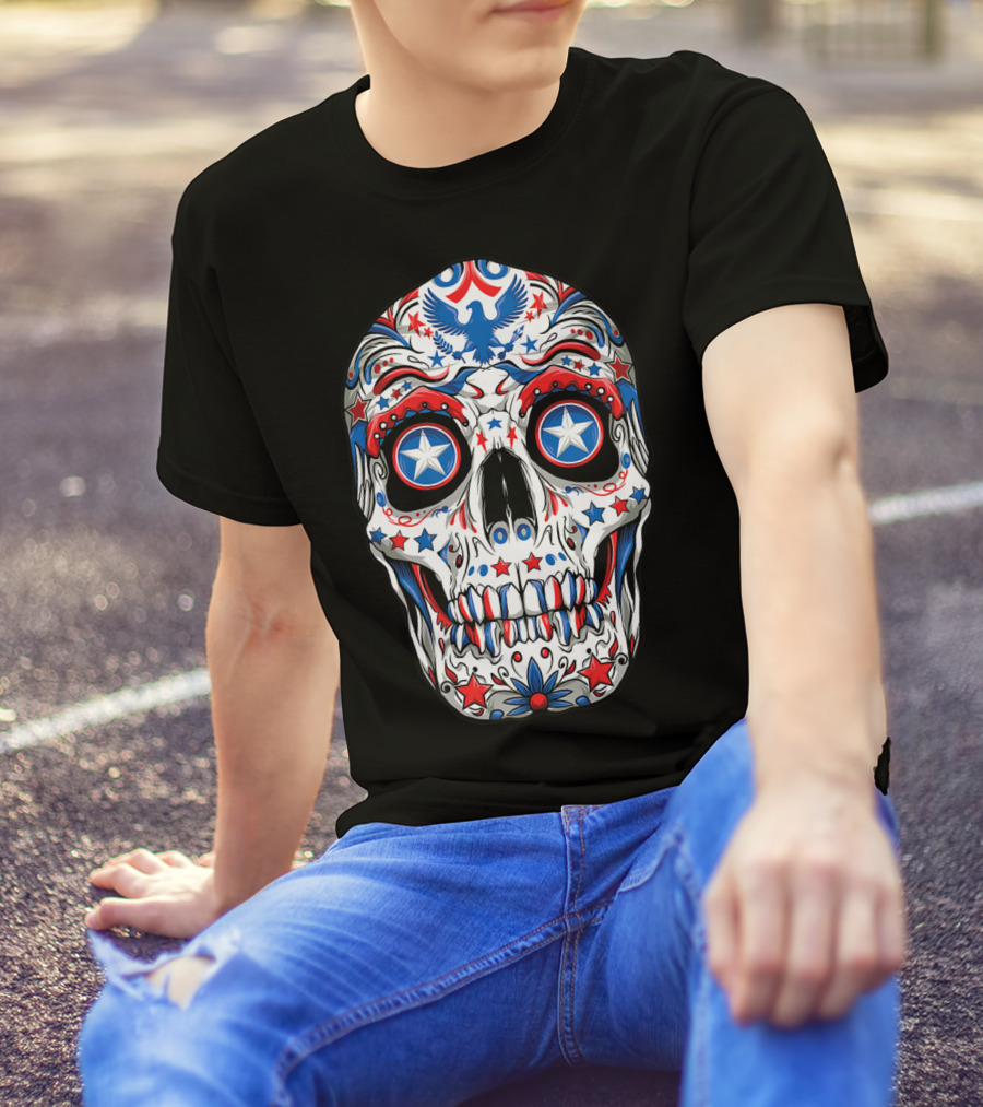 Sugar Skull Patriotic 4th Of July Women’s Star Eagle T-Shirt