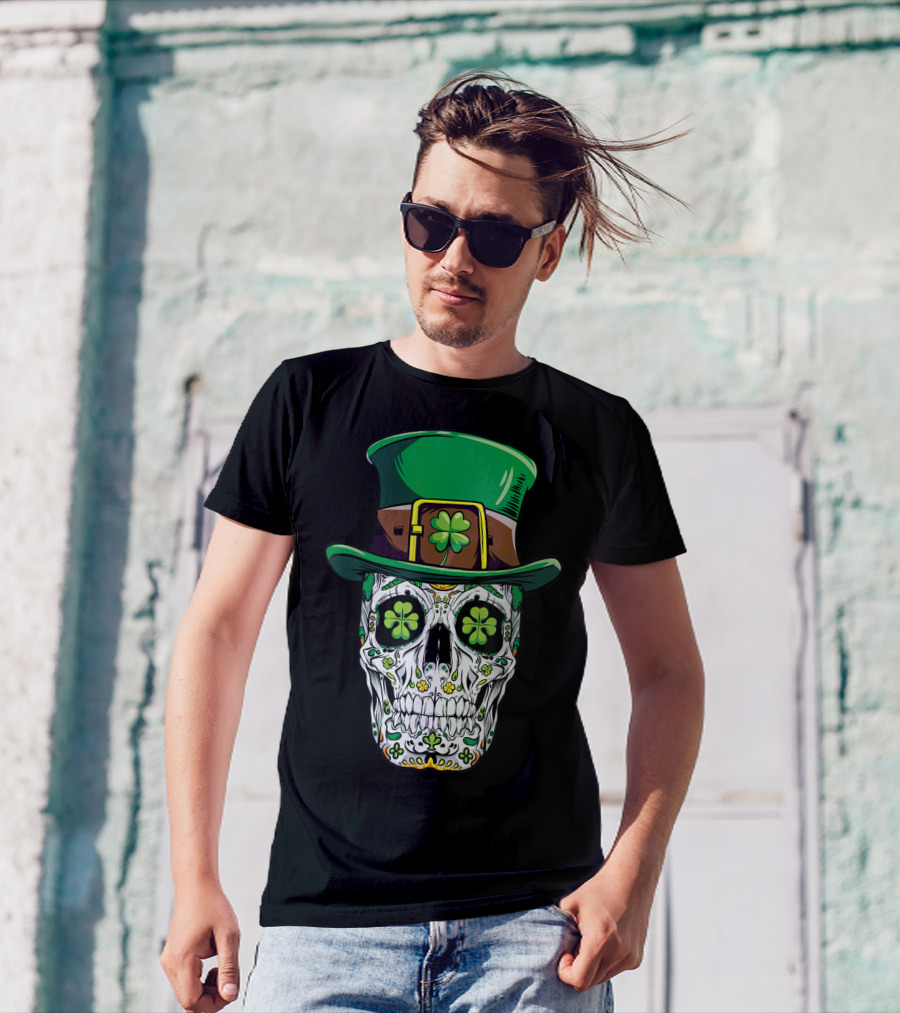 Sugar Skull Clover Top Hat T-Shirt