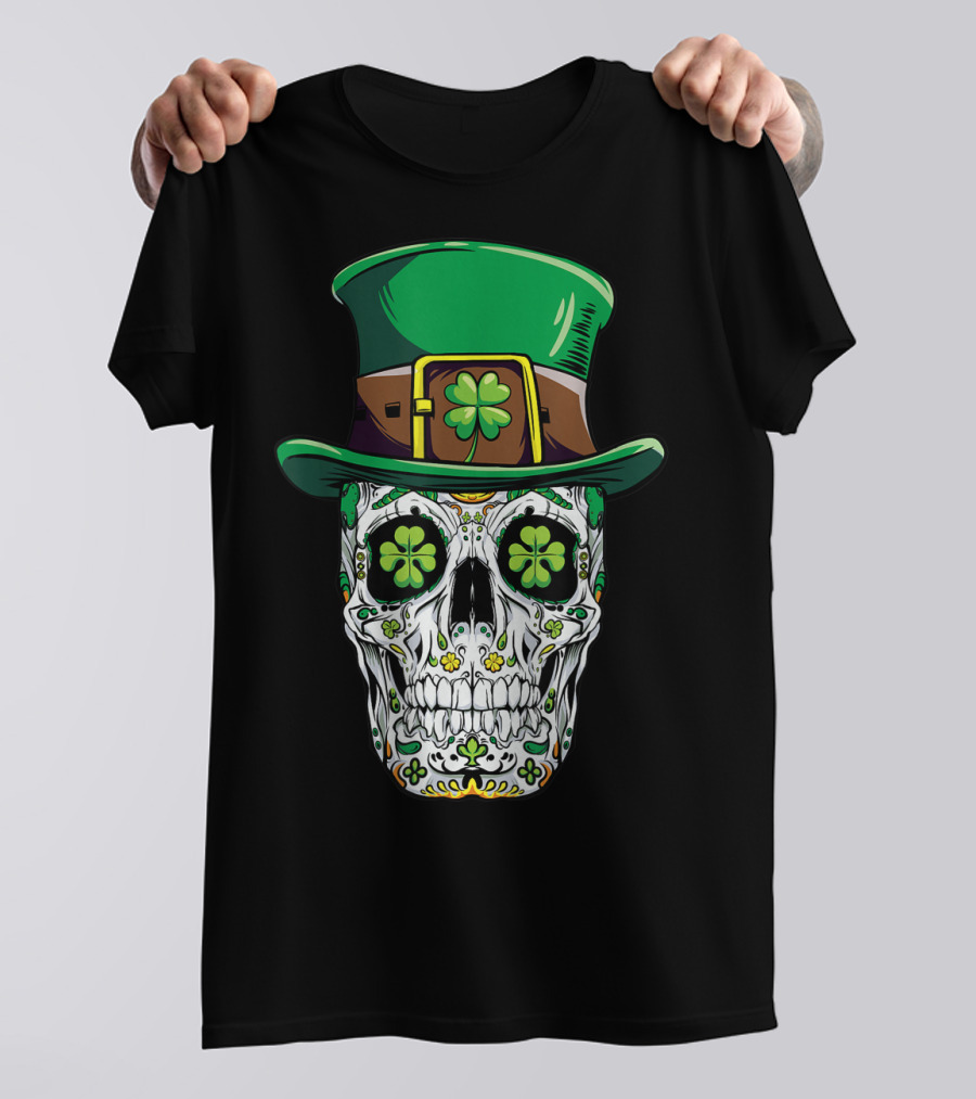 Sugar Skull Clover Top Hat T-Shirt