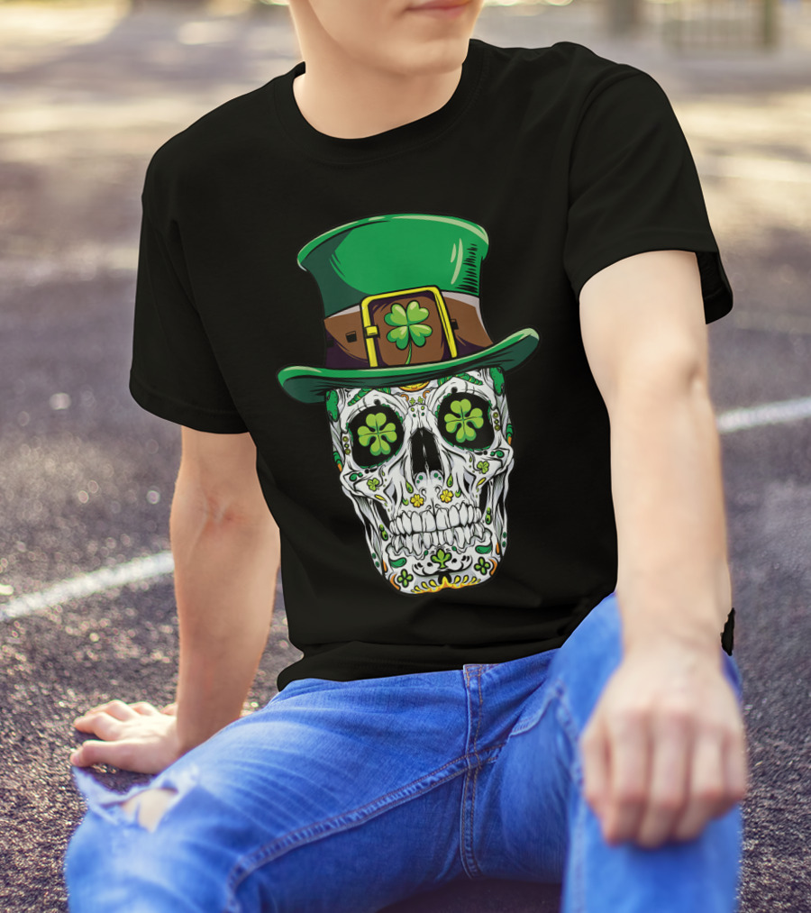 Sugar Skull Clover Top Hat T-Shirt