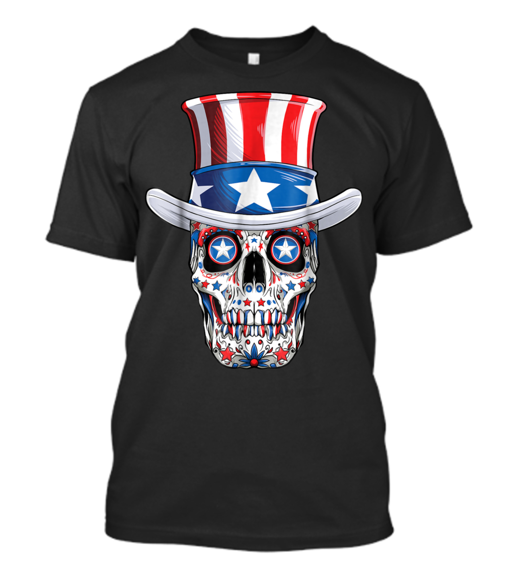 Uncle Sam Sugar Skull American Flag 4th Of July T-Shirt