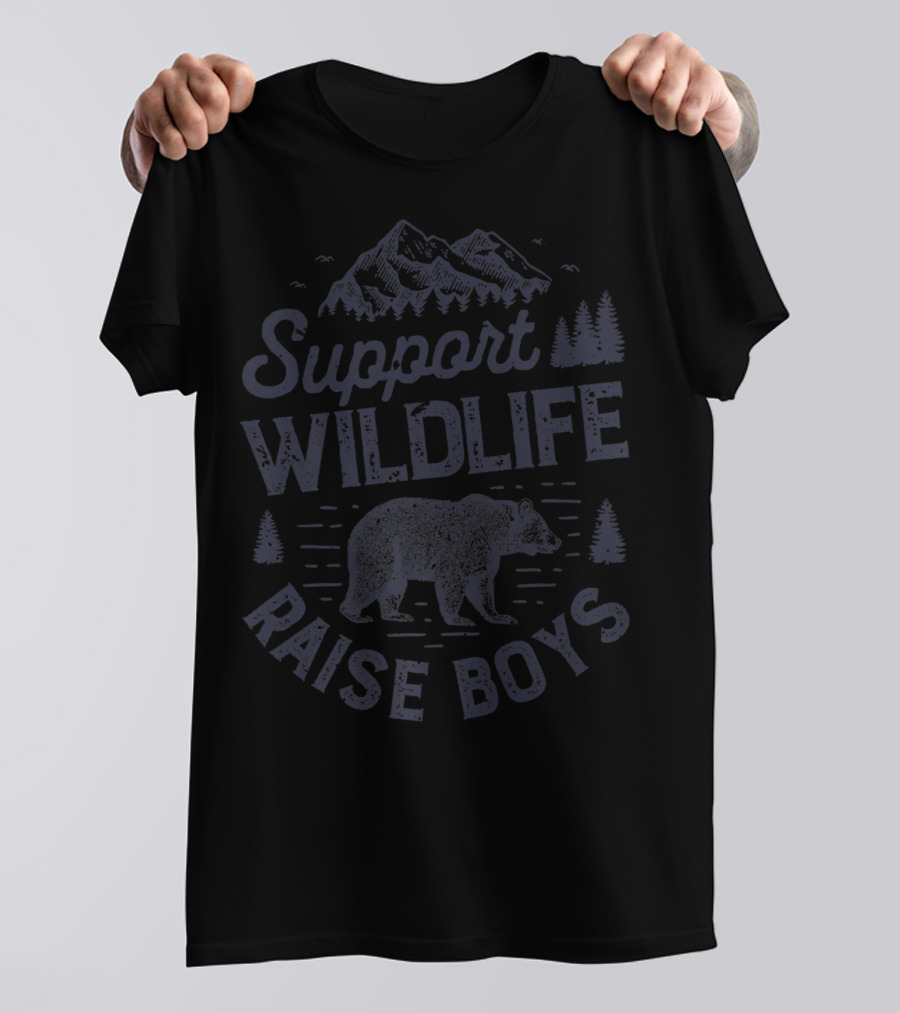 Support Wildlife Raise Boys Bear Mountain Nature T-Shirt