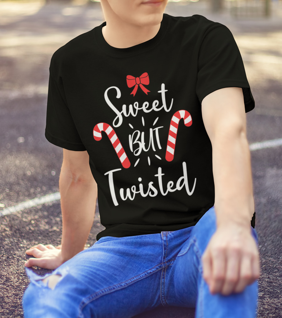 Sweet But Twisted Christmas Candy Cane Bow T-Shirt