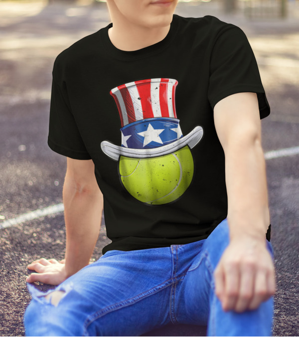 Tennis Ball In Uncle Sam Hat 4th Of July Patriotic T-Shirt