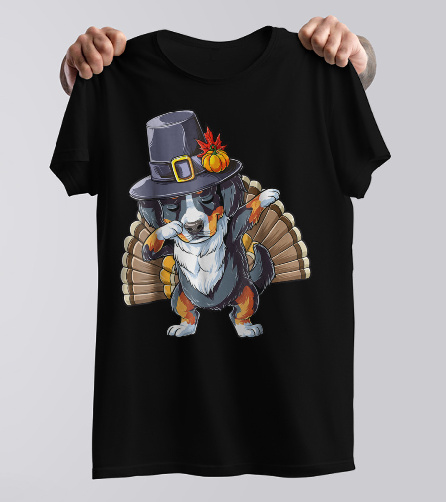 Thanksgiving Dabbing Pilgrim Bernese Mountain Dog Turkey T-Shirt