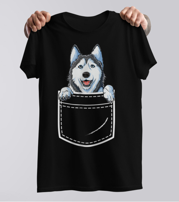 Siberian Husky Peeking From Your Front Pocket T-Shirt