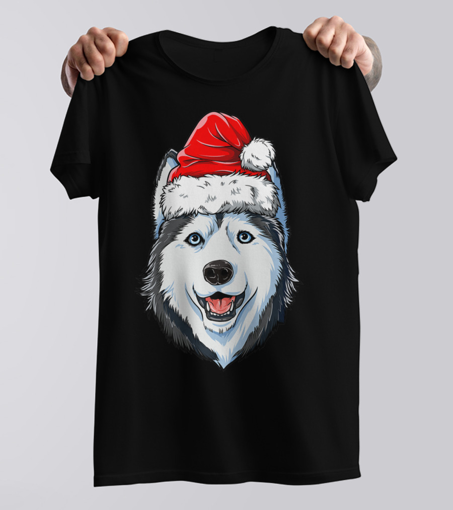 Siberian Husky Santa Christmas Hat Holiday Dog Festive T-Shirt