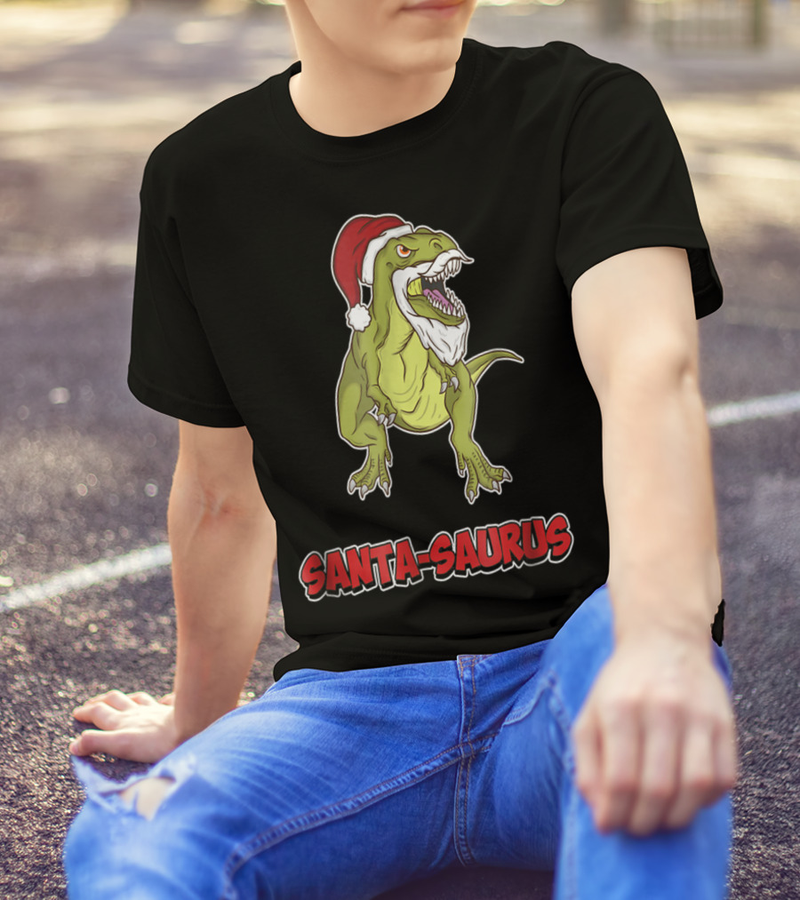 Santa Saurus Christmas Trex T-Rex Santa Hat T-Shirt