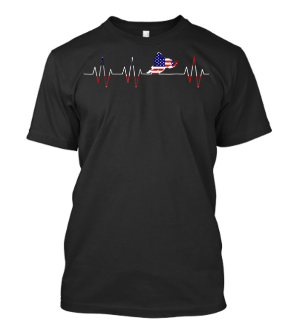 Snowmobile Heartbeat 4th Of July American Flag T-Shirt