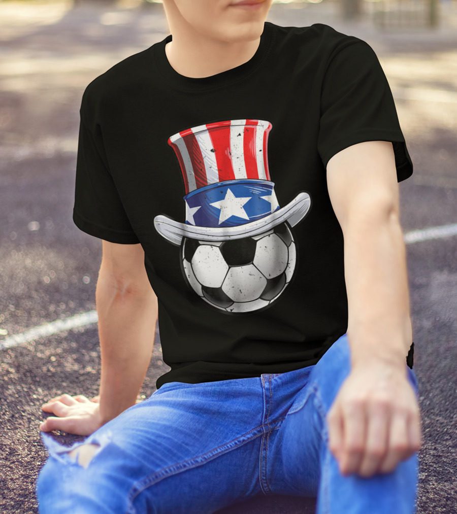 Uncle Sam Hat Soccer Ball 4th Of July T-Shirt