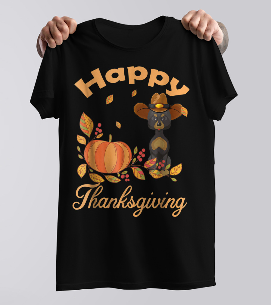 Happy Thanksgiving Great Danes Pilgrim Pumpkin Leaves T-Shirt