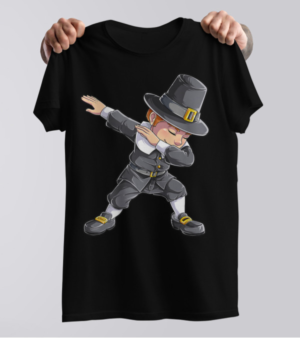 Thanksgiving Pilgrim Dabbing Celebration With Pilgrim Hat And Buckled Shoes T-Shirt